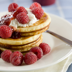 chocolate pancakes raspberries